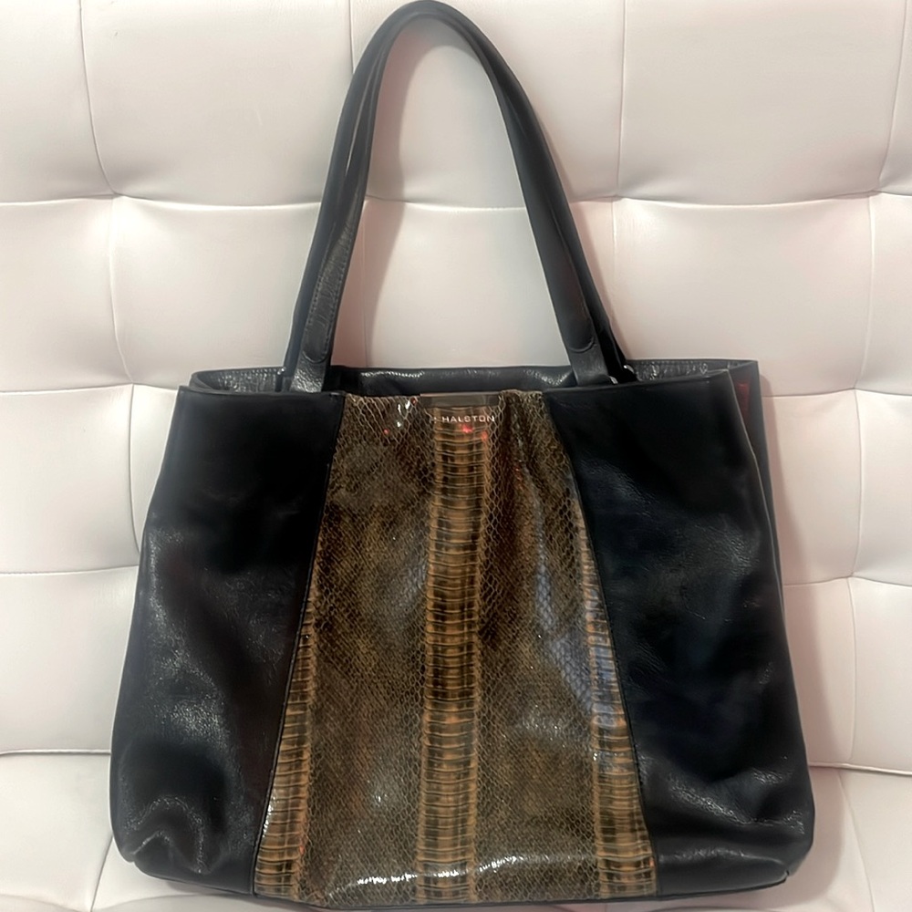 H by HALSTON Leather Bag with Snakeprint Detail